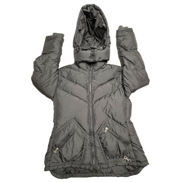 J Crew Women's Down Filled Black Puffer Jacket Coat Hood Zip Pockets Medium - Picture 1 of 12